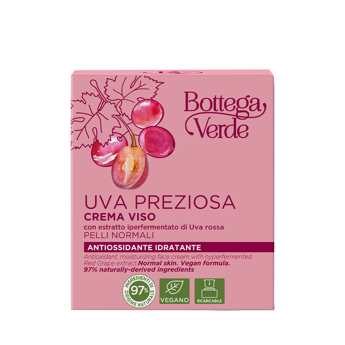 Crema de fata, pentru piele normala, cu extract hiperfermentat de struguri rosii Bottega Verde imagine noua marillys.ro