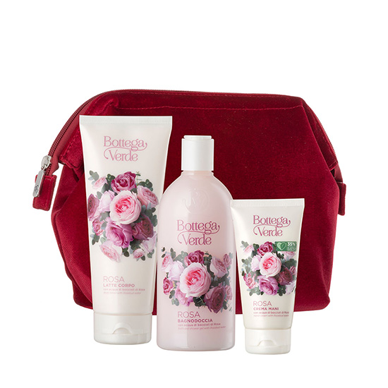 Set cadou femei, hidratare parfumata corp, cu extract de trandafir, in ambalaj textil - Rosa, 200 ML, 400 ML, 75 ML