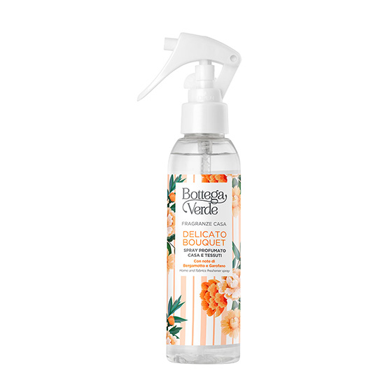Spray parfumat, pentru uz casnic si textil, cu aroma de bergamota si garoafe - Delicato Bouquet, 150 ML