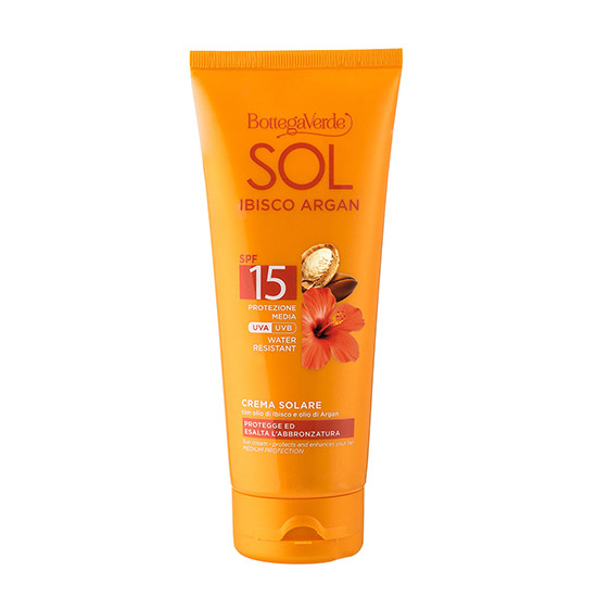 Crema protectie solara, rezistent la apa, cu ulei de Hibiscus si Argan, SPF 15 - Sol Ibisco Argan, 200 ML