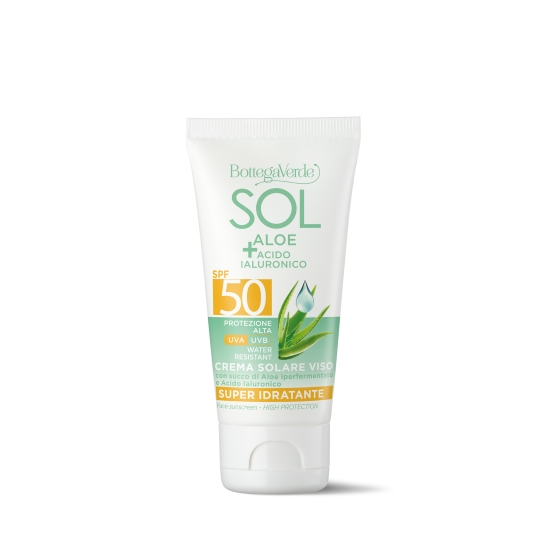 Crema hidratanta de fata, cu protectie solara, cu aloe vera si acid hialuronic, SPF 50 - Sol Aloe + Acido Ialuronico, 50 ML