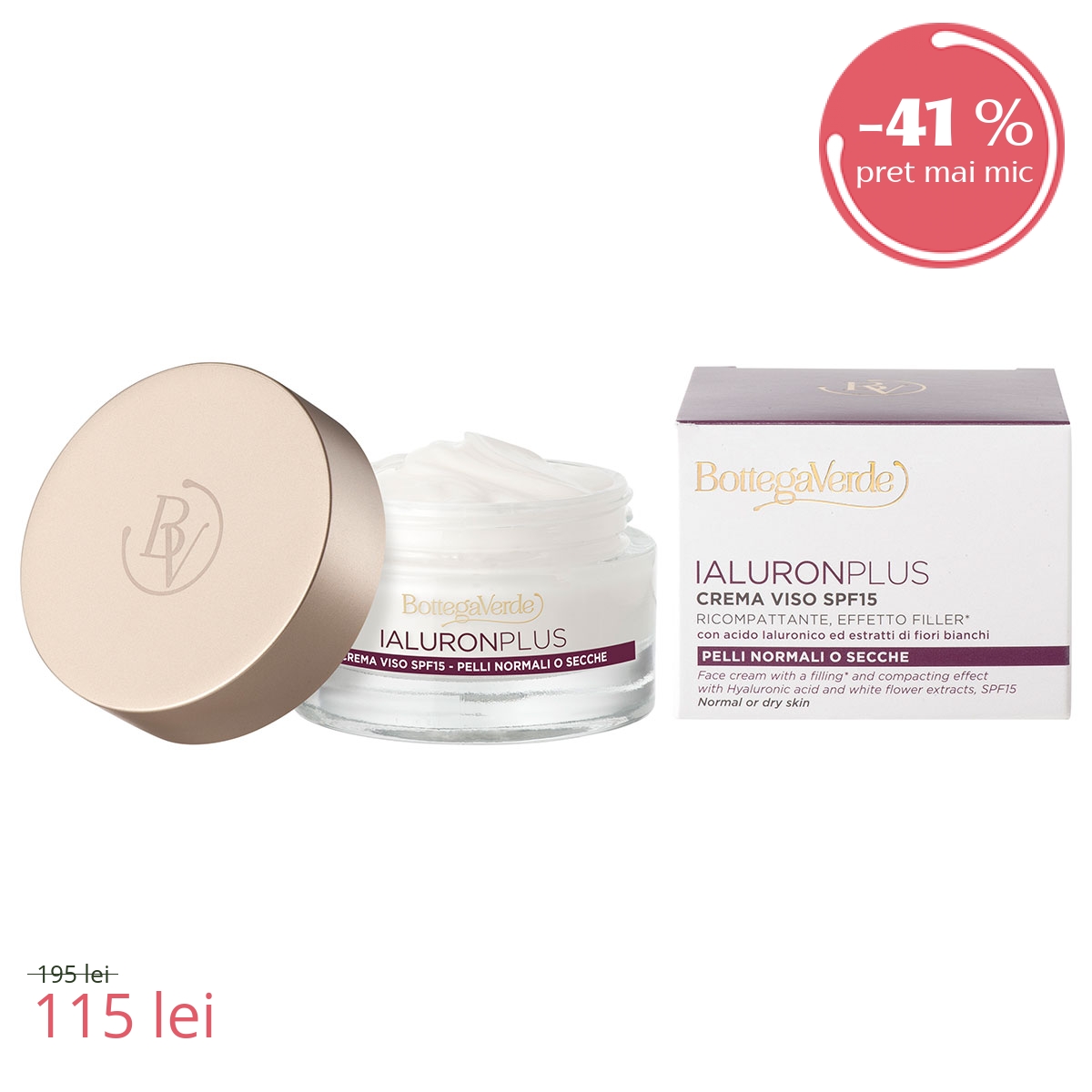 Crema de fata, efect filler, cu acid hialuronic si extract din flori albe, conceputa pentru toate tipurile de ten - Ialuron Plus, 50 ML - Ialuron Plus, 50 ML