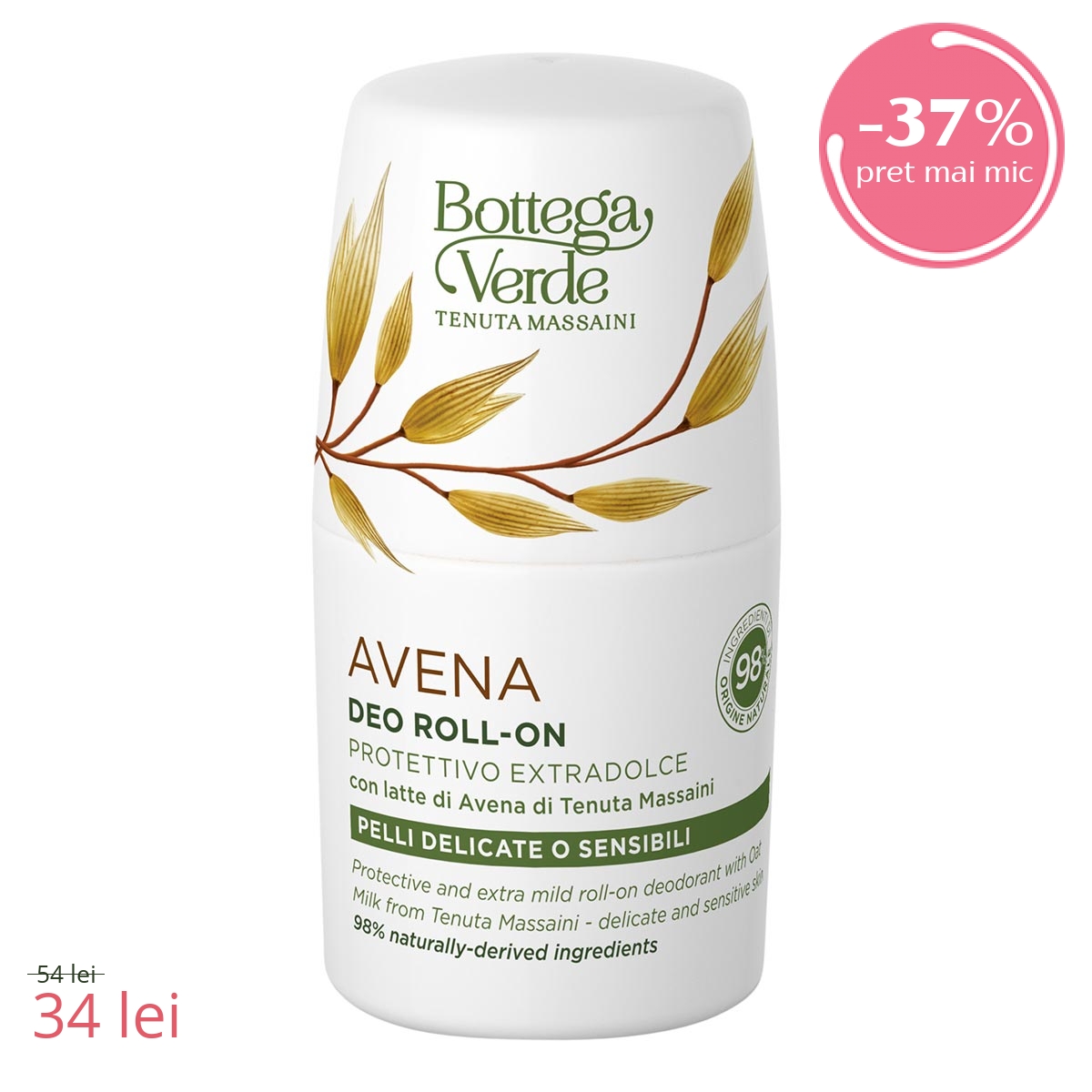 Deodorant roll-on, pentru piele delicata si sensibila, cu lapte de ovaz - Avena, 50 ML - Avena, 50 ML